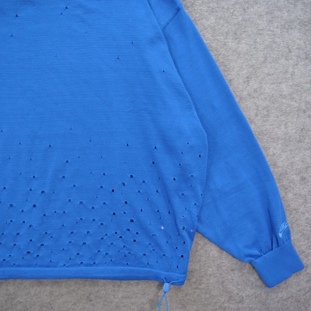 Nike Tech Pack Sweater Mens Medium Blue Crew Neck Distressed Graphic Casual